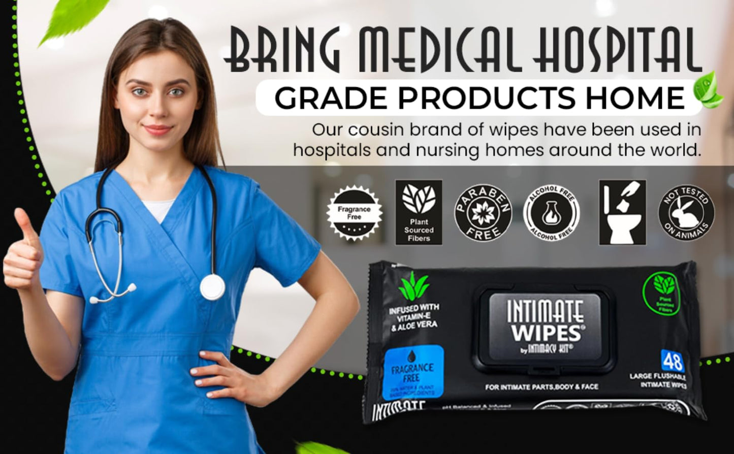 INTIMATE WIPES™ by INTIMACY KIT®, 48 Large Hygiene Wipes, pH Balanced, Hypoallergenic, Fragrance Free, infused with Vitamin-E, Chamomile & Aloe Vera, for Intimate Parts, Body & Face