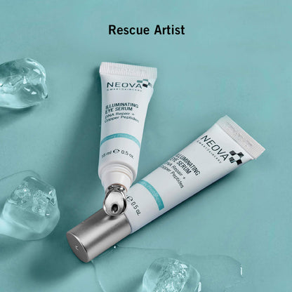 NEOVA SmartSkincare Illuminating Eye Serum with DNA Repair Enzymes and Copper Peptide provides an instant wrinkle-masking effect.