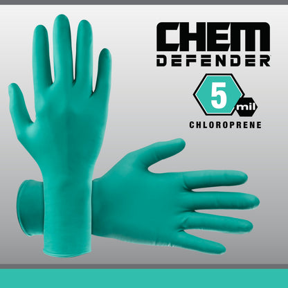 SAS ChemDefender Powder-Free Chloroprene Disposable Gloves | 5 Mil - Large | Chemical Resistance, Textured Fingertips, Extended 12" Cuff, Single Use | for Dental & Industrial | 66593, Large
