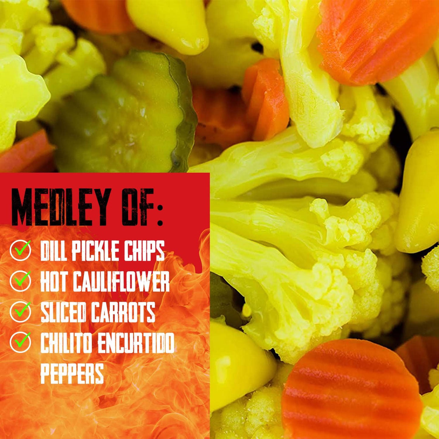32 Oz. Fresh Pickled Vegetables, 2 Jars, So Hot Mix of Cauliflower Bites, Carrots, Hot Pickles & Chilito Peppers in Spicy Pickle Brine, Vegan Snack