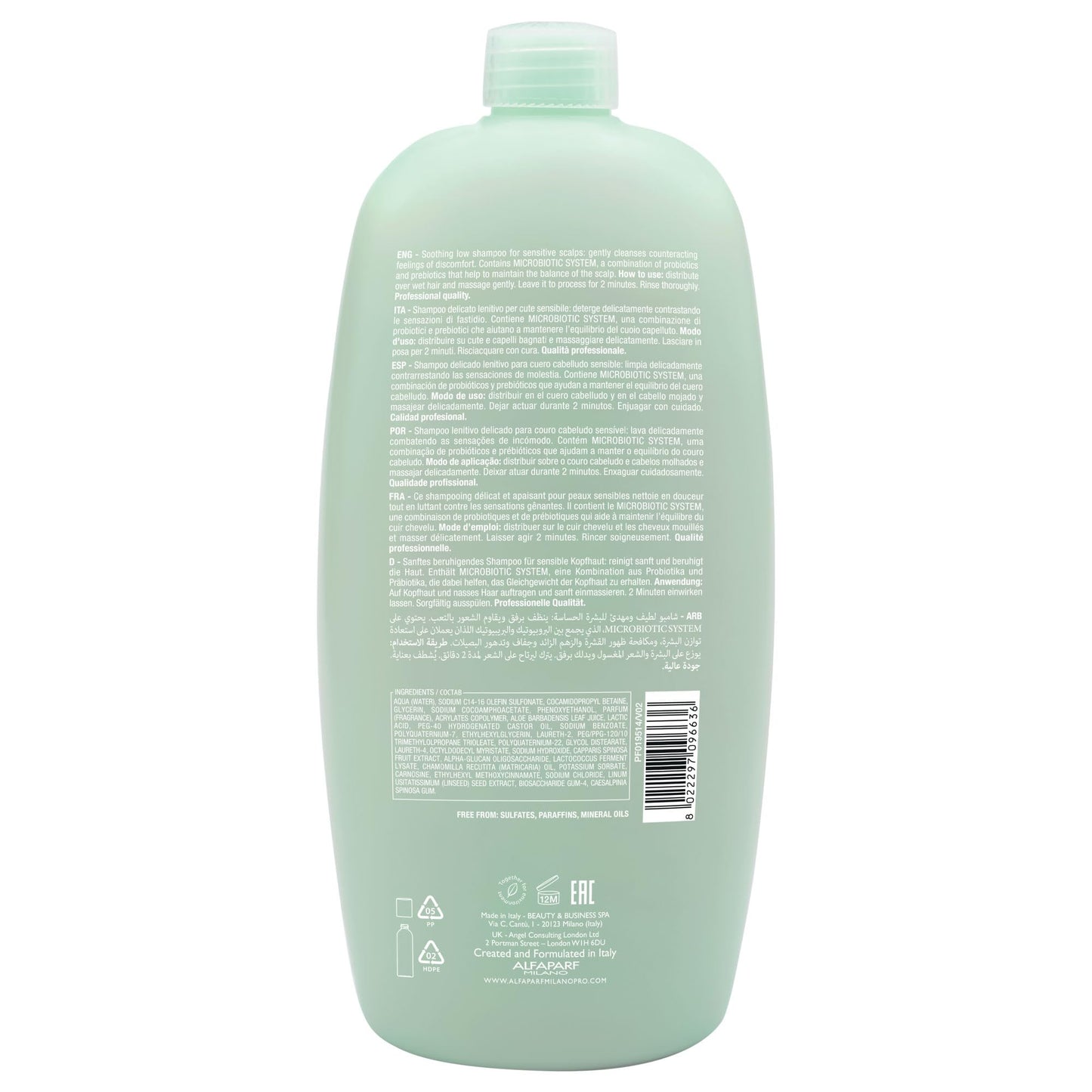 Alfaparf Milano Semi Di Lino Scalp Relief Low Shampoo for Sensitive Skin - Sulfate Free Shampoo - Soothes, Brings Comfort and Hydrates - Itch Relief - Professional Salon Quality