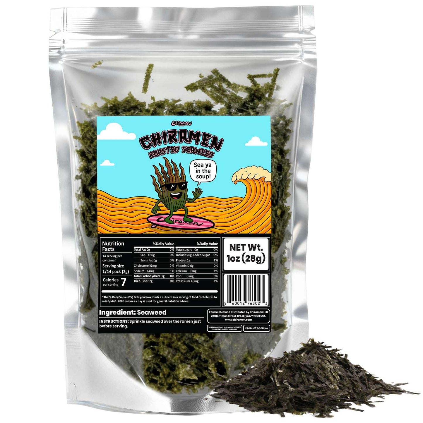 CHIRAMEN Roasted Seaweed Ramen Toppings – Dried Nori Seaweed Flakes for Ramen, Cup Noodles, Miso Soup, Rice Bowls & Instant Noodle Meals – Easy Umami Garnish for Asian Dishes