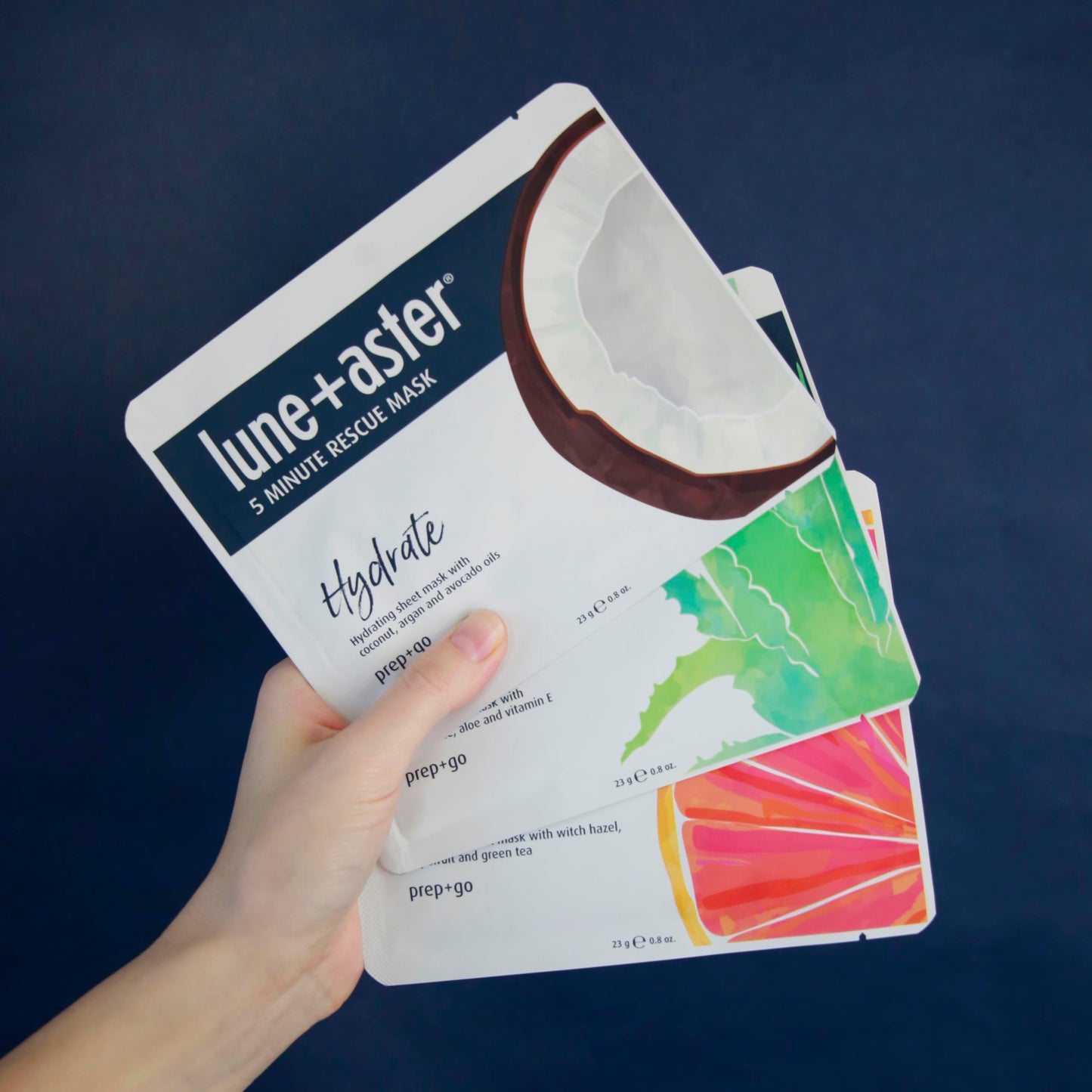 Lune+Aster 5 Minute Rescue Mask - Hydrate | Deeply Hydrating Sheet Mask with Hyaluronic Acid, Coconut, Argan and Avocado Oils. Made in Korea.