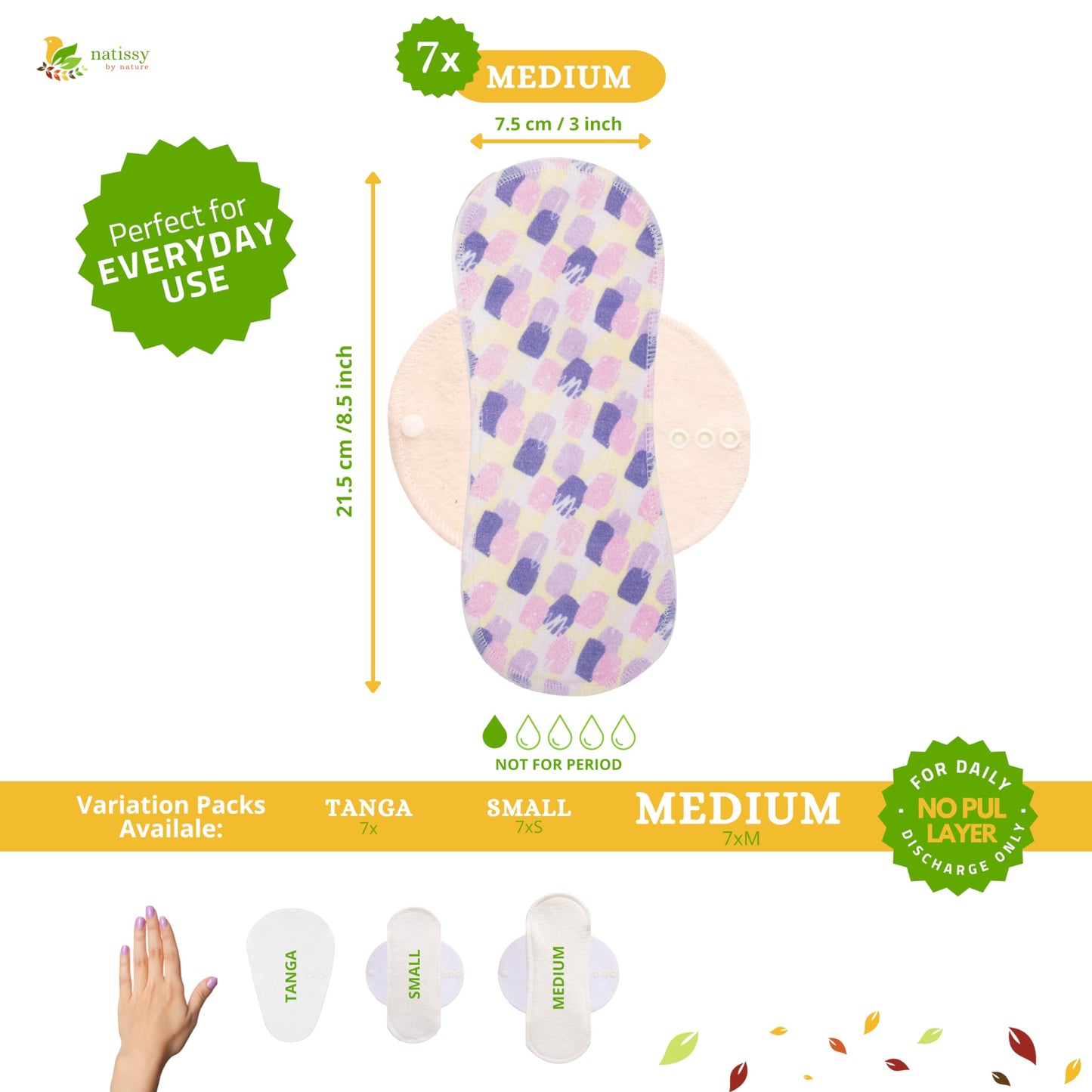 Cloth Panty Liners Thong 7-Pack (Small) Mini Organic Cotton Reusable Panty Liners for Women & Non Slip Reusable Panty Liners for Women 7-Pack (M) Organic Cotton Panty Liners Reusable