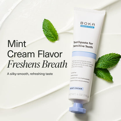 Boka Sensitive Toothpaste - Sensitive Teeth Relief, Fluoride Free, Nano Hydroxyapatite, Potassium Nitrate for Tooth Sensitivity and Protection for Adults - Mint Coconut Cream, 4 Fl Oz, 1 Pk
