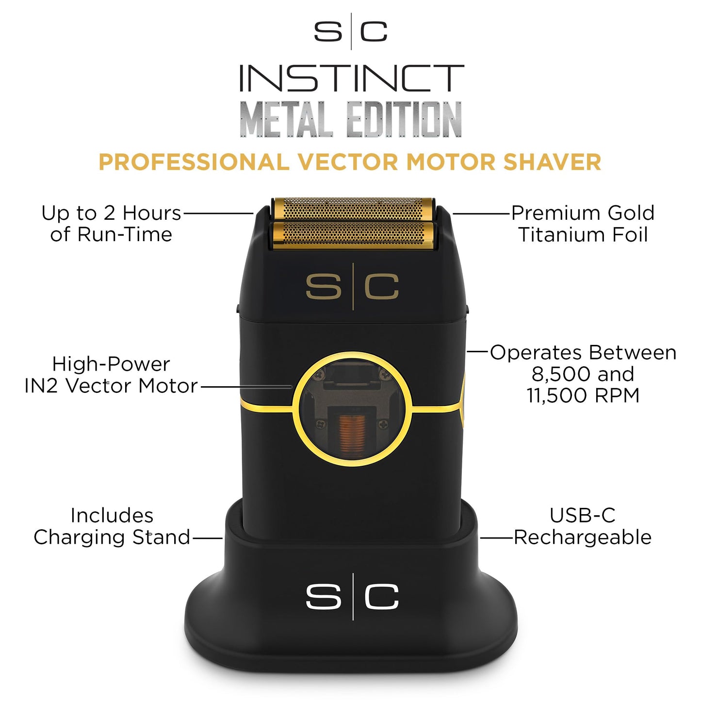 StyleCraft Instinct Metal Cordless Double Foil Shaver with IN2 Vector Motor Intuitive Torque Control, USB-C Rechargeable