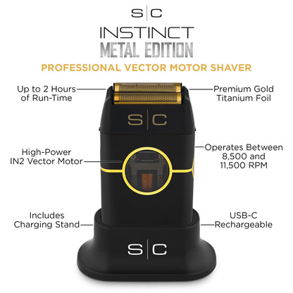 StyleCraft Instinct Metal Cordless Double Foil Shaver with IN2 Vector Motor Intuitive Torque Control, USB-C Rechargeable