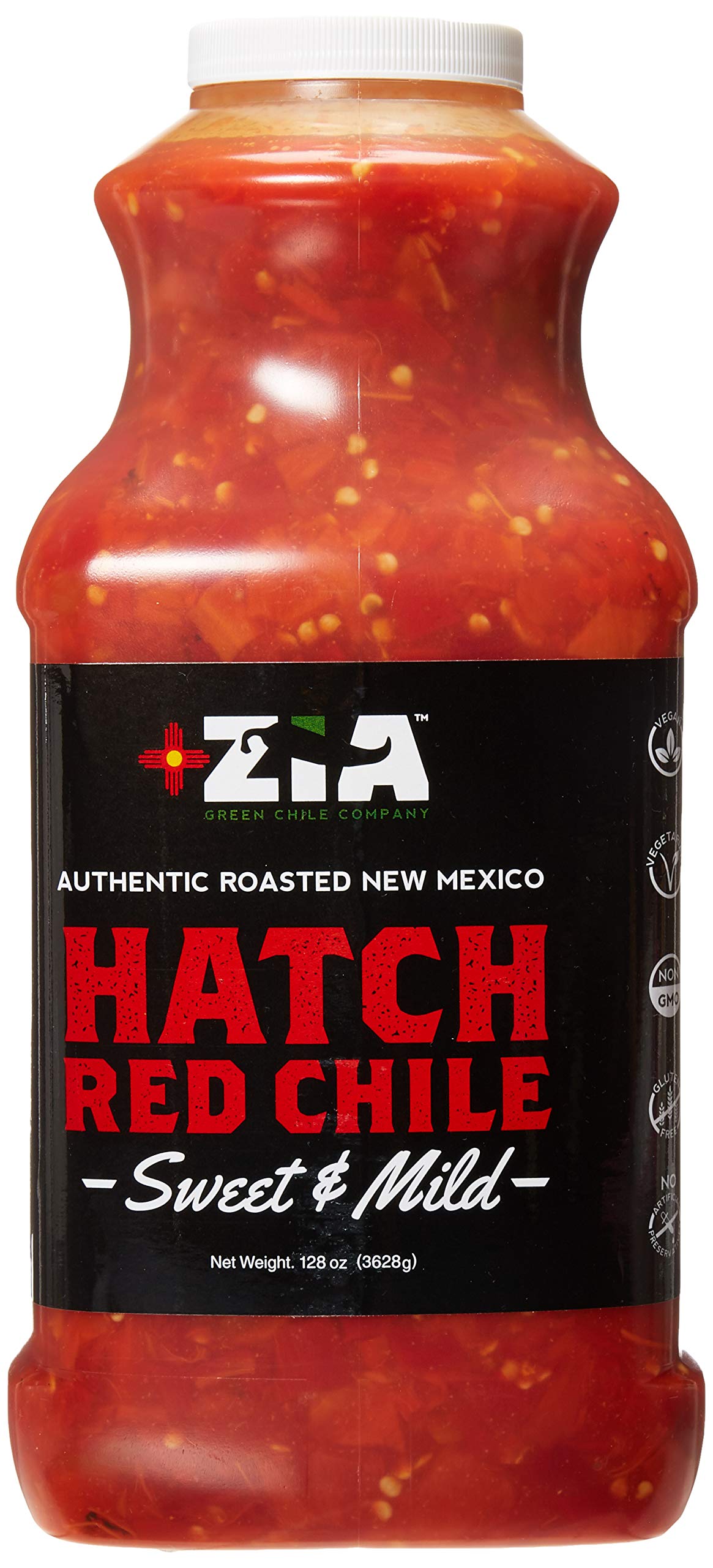 Original New Mexico Hatch Red Chile By Zia Green Chile Company - Delicious Flame-Roasted, Peeled & Diced Southwestern Certified Red Peppers For Salsas, Stews & More, Vegan & Gluten-Free - 128oz