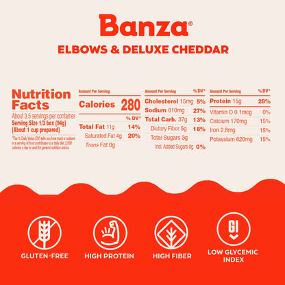 Banza Deluxe Elbows Mac and Cheese with Creamy Cheddar - High Protein, Gluten Free, and Lower Carb Deluxe Protein Mac and Cheese 11.0oz