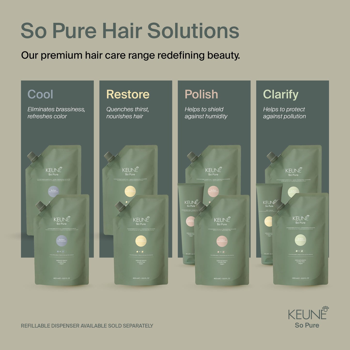Keune So Pure Restore Conditioner Refill, Moisturizing and Nourishing Formula, 13.5 Fl Oz