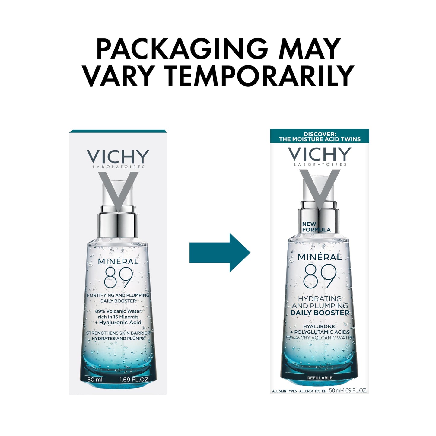 Vichy Mineral 89 Booster, Pure Hyaluronic Acid Serum for Face with Polyglutamic Acid for Skin Barrier Repair, Plumps & Hydrates, Lightweight Hydrating Serum, Oil-Free, Non-Sticky