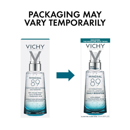 Vichy Mineral 89 Booster, Pure Hyaluronic Acid Serum for Face with Polyglutamic Acid for Skin Barrier Repair, Plumps & Hydrates, Lightweight Hydrating Serum, Oil-Free, Non-Sticky