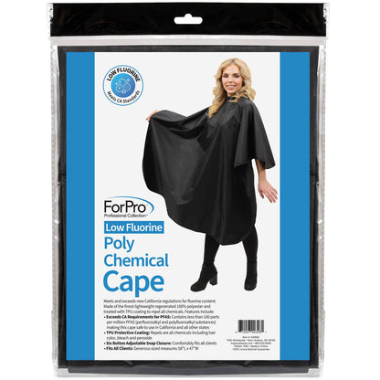 ForPro Low Fluorine Poly Chemical Cape, Professional Hair Salon Styling Cape with Adjustable Snap Closure, 58” L x 47” W, Black