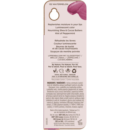 Burt's Bees Shimmer Lip Tint, Tinted Lip Balm Stick, Moisturizing for All Day Hydration with Natural Glowy Pigmented Finish & Buildable Color, Watermelon, 1 Tube, 0.09 oz.