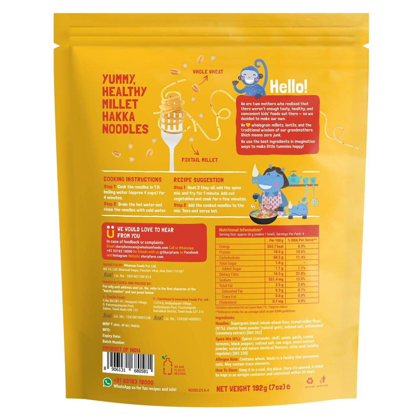 Slurrp Farm Millet Noodles Variety Pack | Mild & Classic Masala | No Maida, Not Fried | Nutritious, Wholesome & Tasty Meal for Kids & Adults | Cooks in 4 Mins | 6.77 Oz (Pack of 2)