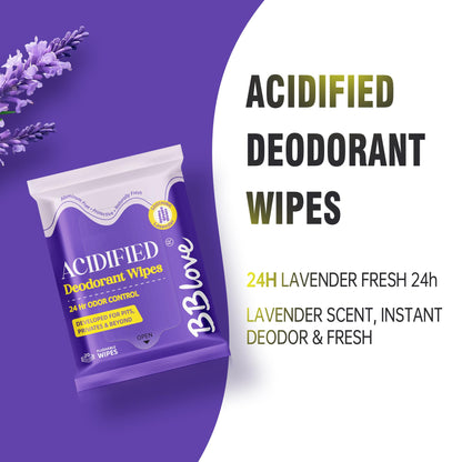 Acidified Body Wipes - 24H Odor Control, pH Balanced for Underarms & Whole Body, Aluminum-Free & Skin-Loving Formula, 80 Wipes
