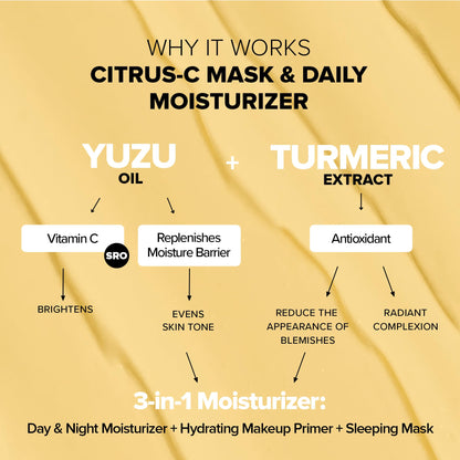 Nudestix Citrus-C Mask & Daily Moisturizer – 2-in-1 Hydrating Vitamin C Cream with Yuzu & Turmeric | Clean Beauty, Brightening Face Moisturizer for Glowing Skin | Vegan & Cruelty-Free
