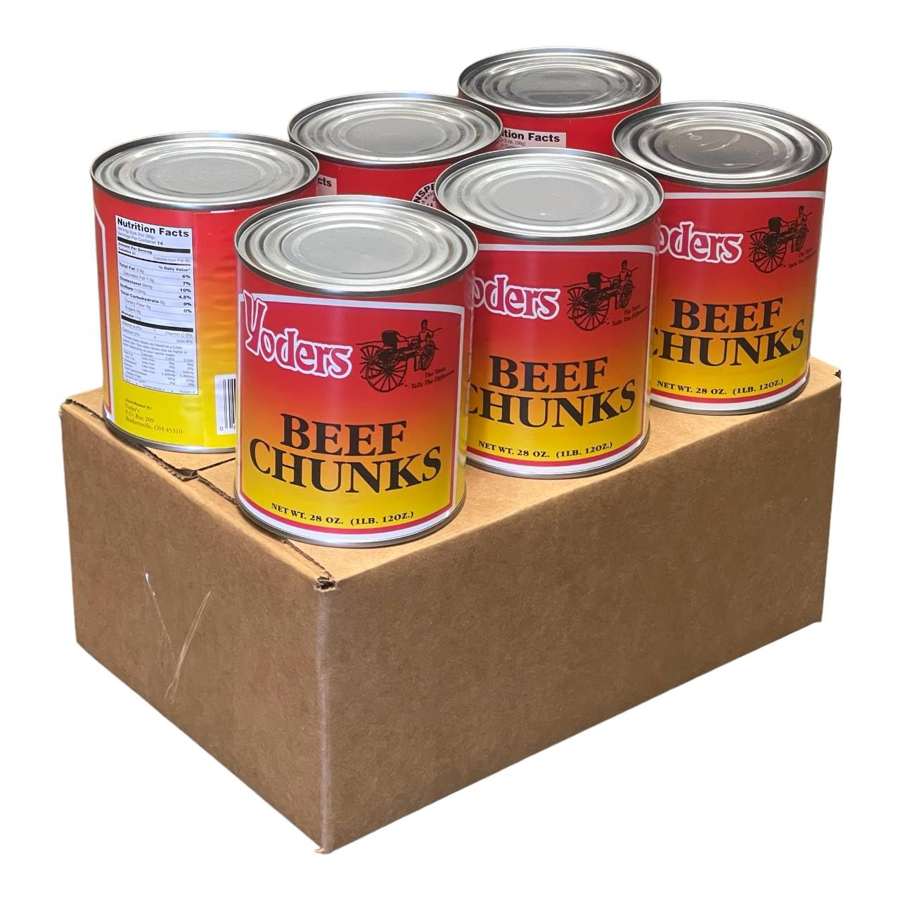 Yoders Beef Chunks 6 Pack | 10.5 lbs of Fully Cooked Meat for Backpacking, Camping, Meal Prep | Long Term Survival Emergency Food Supply | 10 Year Shelf Life | Size #2.5 Can | Made in USA | 28 Ounces per can