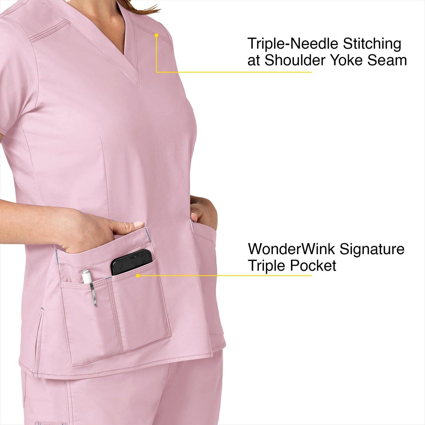 WonderWink Women's WonderFlex Verity V-Neck Top, Rose Blush, XL