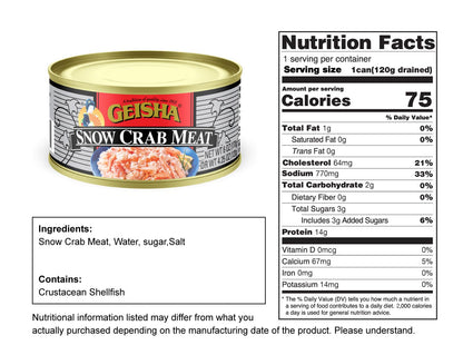 GEISHA Snow Crab Meat 6OZ. (Pack of 12), Snow Crab| Hand Packed － Good Source of Protein － Wild Caught －Product of Japan