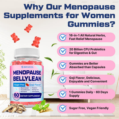 Menopause Supplements for Women Gummies, 16-in-1 Probiotic, Black Cohosh & Ashwagandha for Menopause Relief, Hot Flashes, Hormone Harmony, Mood Swings, Belly Burner* & Gut, Sugar-Free - 60 Gummies