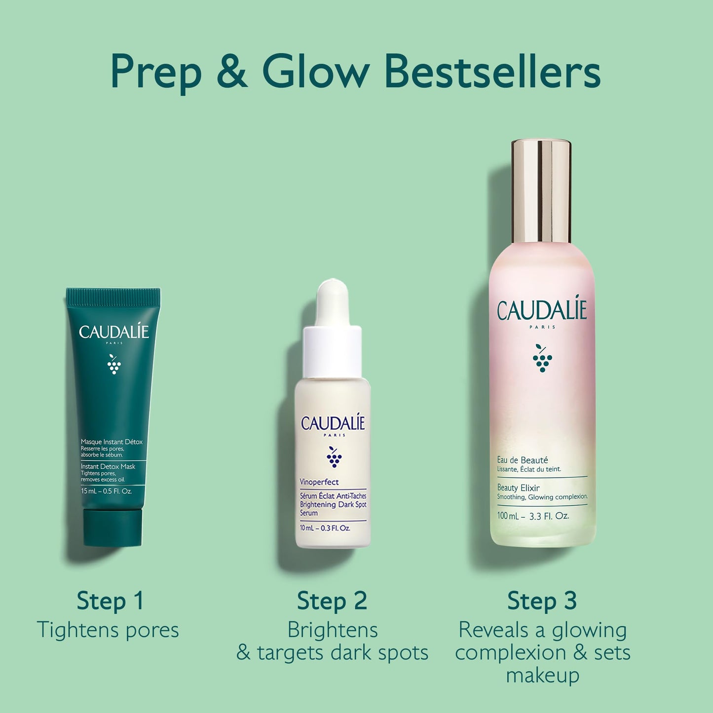 Caudalie Prep & Glow Best-Sellers Skin Care Gift Set - Full-Size Beauty Elixir + FREE Instant Detox Mask 15ml + FREE Vinoperfect Radiance Serum 10ml ($85 Value)