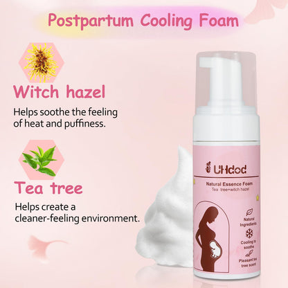 UHdod Witch Hazel Perineal Soothing Foam & Perineal Cooling Pad Liners for Postpartum Care - Postpartum Essentials Recovery Kit Includes 5 Fl Oz Witch Hazel Foam, 36 Perineal Cooling Pad Liners