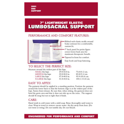 OTC Lumbosacral Support, 7-inch Lower Back, Lightweight Compression, Elastic, White, Large