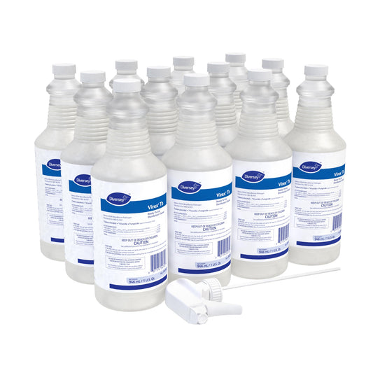 VIREX Diversey Tb 04743. Disinfectant Cleaner, Hospital Use Tuberculocidal, Virucide, Fungicide with Lemon Scent, Ready-to-Use Liquid, 32-Ounce (Pack of 12 plus 1 Reusable Sprayer Nozzle)
