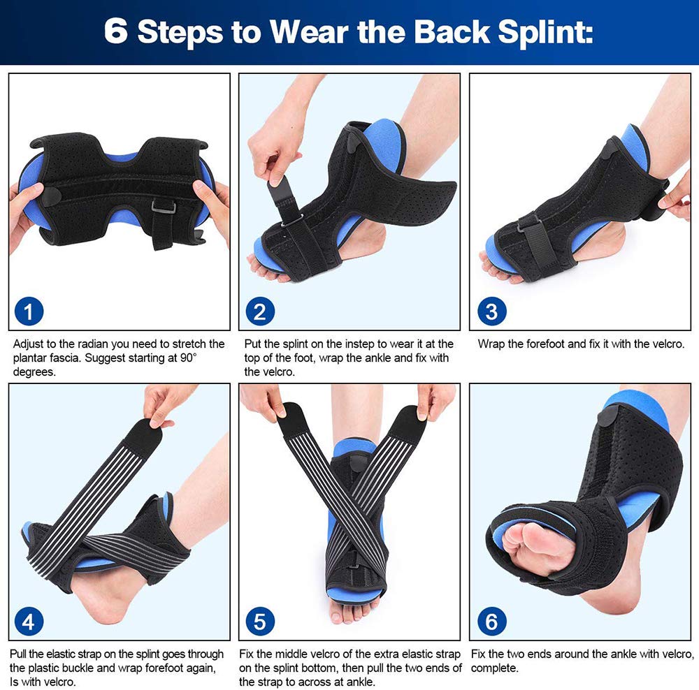 Professional Plantar Fasciitis Night Splint, Adjustable Dorsal Night Splint Support Sleep, Recovery, Tendonitis, Arch Foot Pain Fits Right or Left Foot (2019, Black)