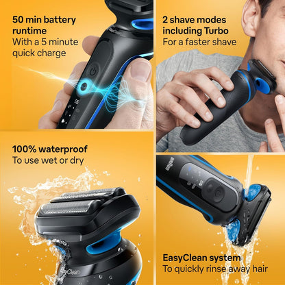 Braun Electric Shaver for Men, Series 5 5118s, Waterproof, Wet & Dry Shave, Turbo Shaving Mode, Foil Shaver with Precision Trimmer, Battery Powered, 50 Minute Battery Runtime