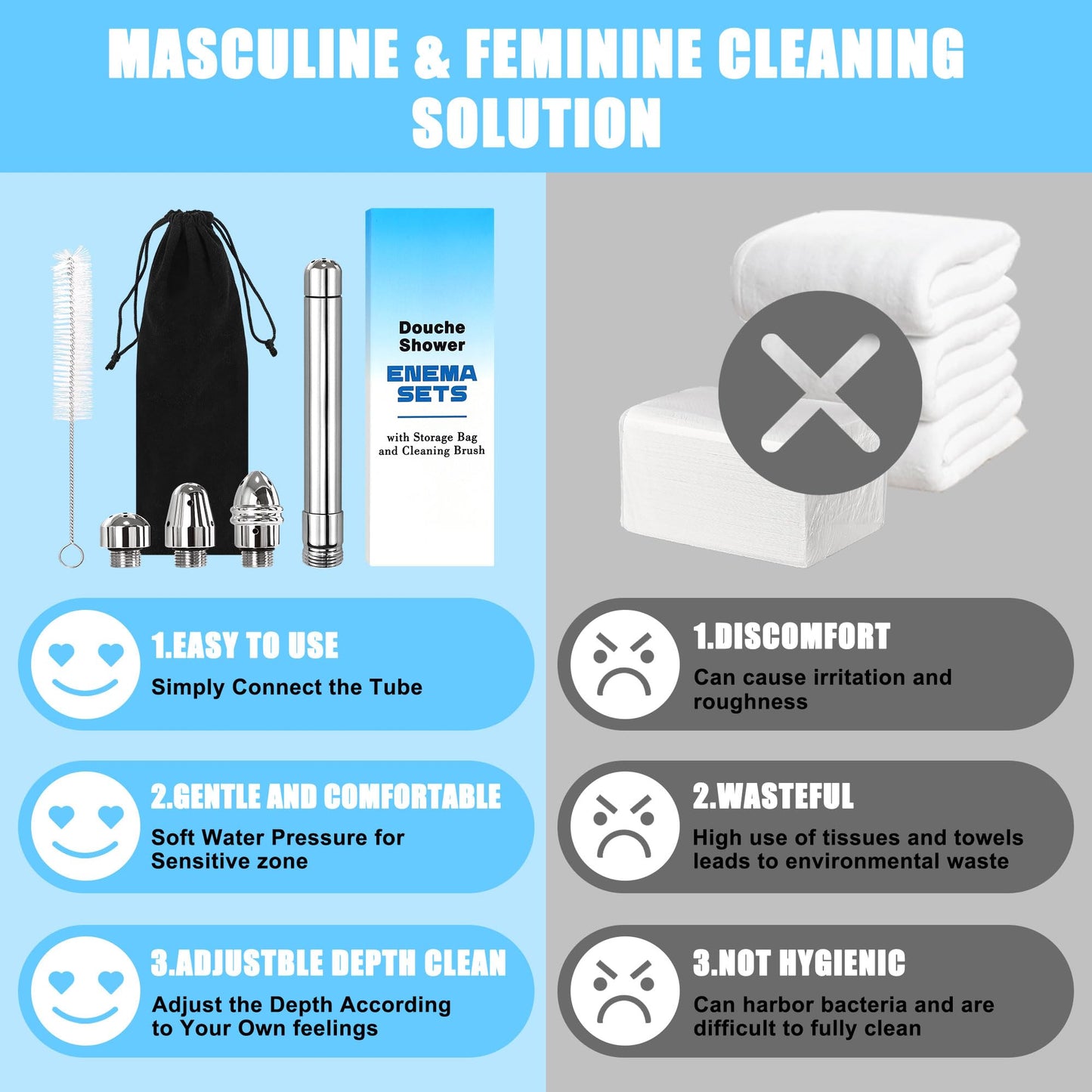 Shower Cleaner Enema Douche System, Handheld Anal Douche Attachments Kits, Rinse Vaginal with 4 Aluminum Shower Heads, Douche for Men Women with Velvet Bag + Cleaning Brush - Intimate Cleaner Kit