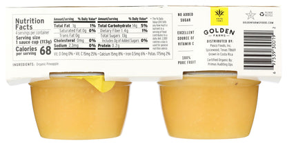 Golden Farms Pineapple Cups, Single Ingredient Healthy Snacks (Pack of 4), 100% Pure Fruit, No Added Sugar, Vegan, Gluten-Free, Kosher, Organic 4oz Fruit Cups