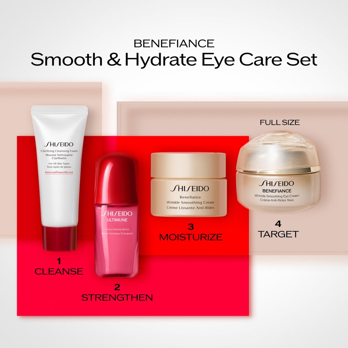 Shiseido Smooth & Hydrate Eye Care Set - Clarifying Cleansing Foam (15mL), Ultimune Power Infusing Serum (10mL), Benefiance Wrinkle Smoothing Cream (30mL) & Eye Cream (15mL) - $145 Value