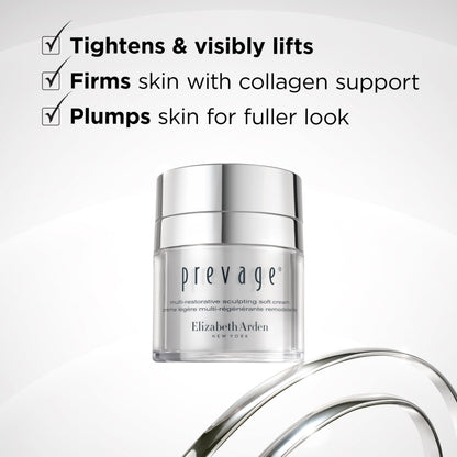 Elizabeth Arden PREVAGE Multi-Restorative Sculpting Soft Cream Firming Face Moisturizer with Idebenone, Carnosine and GraviLift Technology, 1.7 oz
