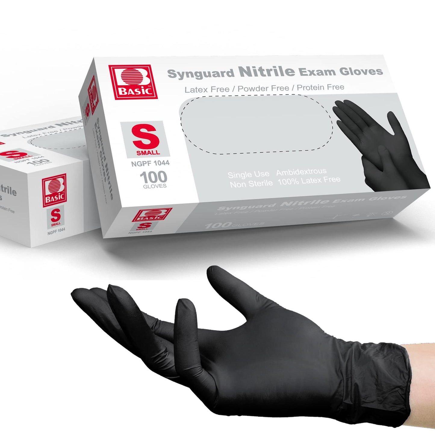 Basic Medical Black Nitrile Exam Gloves - Latex-Free & Powder-Free, 5 mil Gloves, NGPF-1044(pack of 100), Small