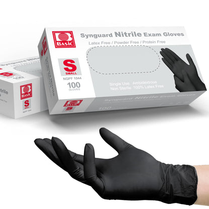 Basic Medical Black Nitrile Exam Gloves - Latex-Free & Powder-Free, 5 mil Gloves, NGPF-1044(pack of 100), Small
