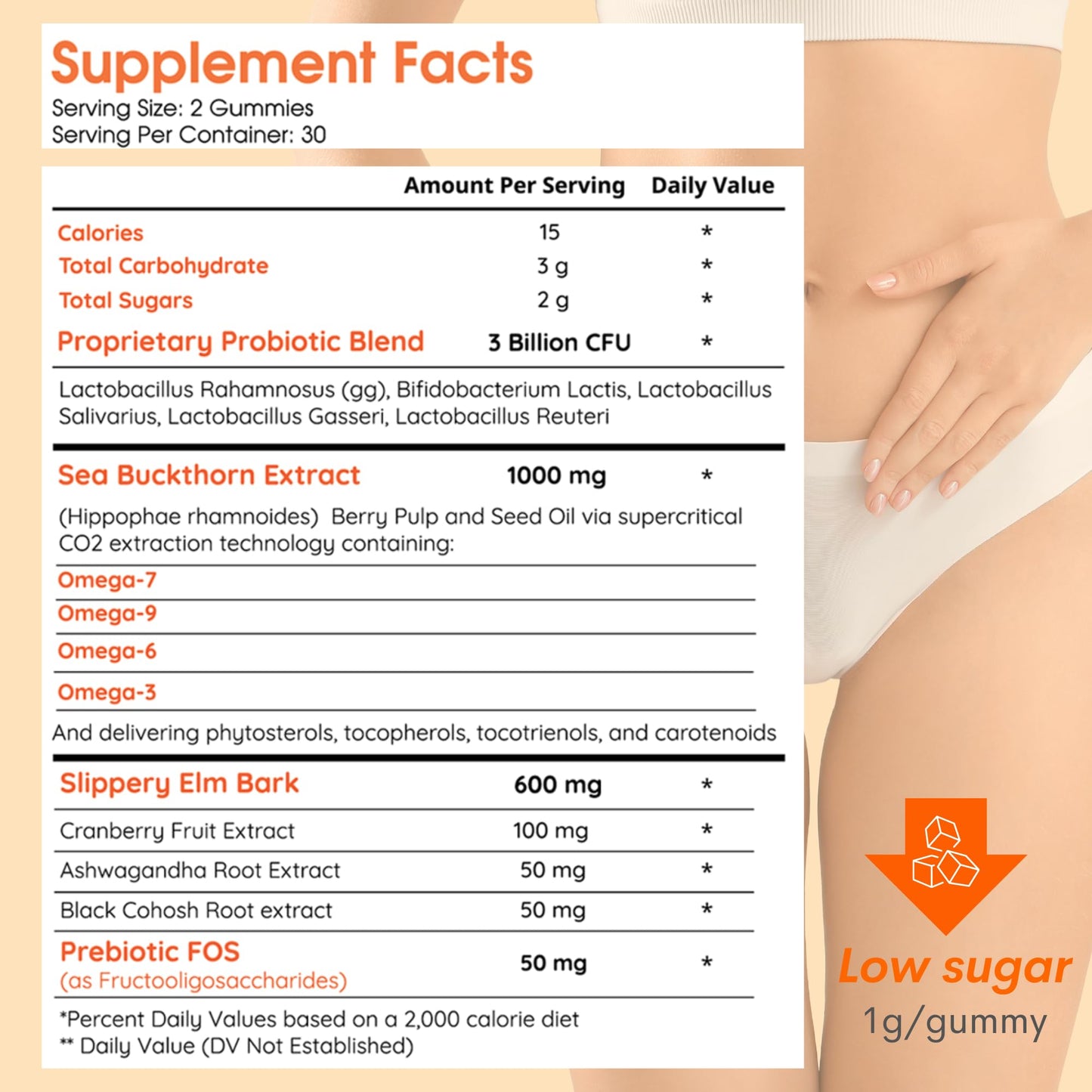 Muun Intimate Moisture Gummy with Slippery Elm Bark, Omega 6, 7, 9 & 3 Billion CFUs Probiotic, Prebiotic- Estrogen Free, Hormone Free for Feminine Care