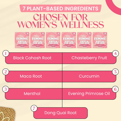 Femme Herbal Patches – 30-Day Supply – Non-Latex, Vegan-Friendly, and Easy to Use