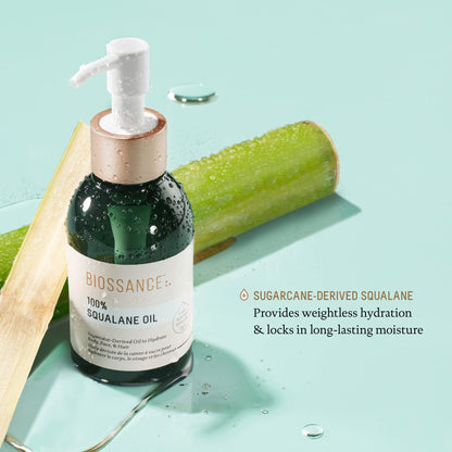 BIOSSANCE 100% Squalane Oil - Sustainable, Vegan Face Oil & Body Oil - Hydrating, Fast-Absorbing Moisturizer - Ideal for Oily Skin, Face, Hair - Organic Sugarcane-Derived Squalane, 3.3 ounces
