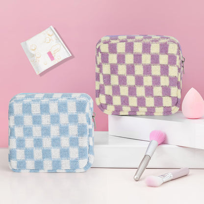 Sanitary Napkin Storage Bag, Menstrual Pad Zipper Bag Checkered Portable Period Bag Panty Liners, Tampon Storage Pouch for Women Ladies Daily Use Storage Purse Travel