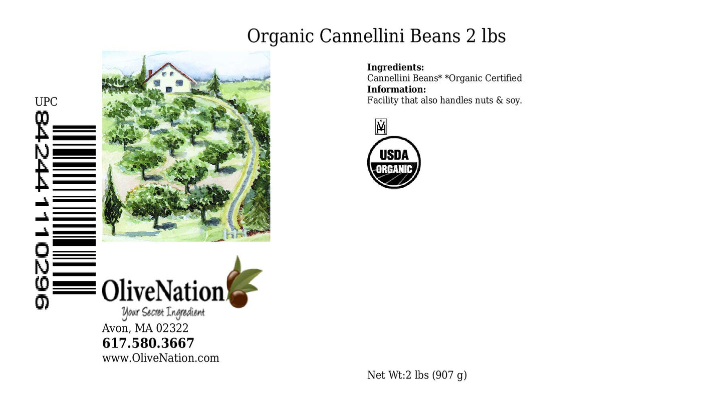 OliveNation Organic White Cannellini Beans, Dry White Kidney Beans, Non-GMO, Gluten Free, Vegan - 2 pounds