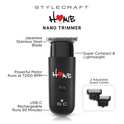 StyleCraft Homie Cordless Nano Hair Trimmer with Rotary Motor, Compact Size for Travel, Lightweight, USB-C Rechargeable