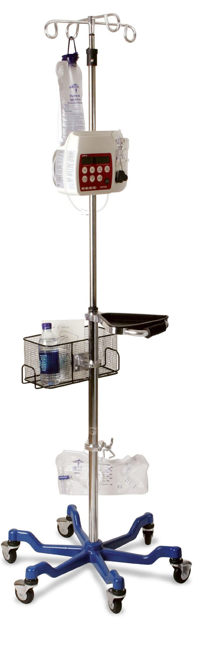 Medline Six Leg Heavy Duty IV Pole, Stainless Steel, Latex Free, 73" to 99.5" Adjustable Height (Pack of 2)
