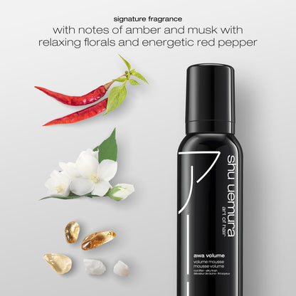 shu uemura art of hair Awa Volume Volumizing Mousse For Fine Hair - Adds Maximum Volume and Lasting Body, With Flexible Control and Medium Hold, 5 Fl Oz
