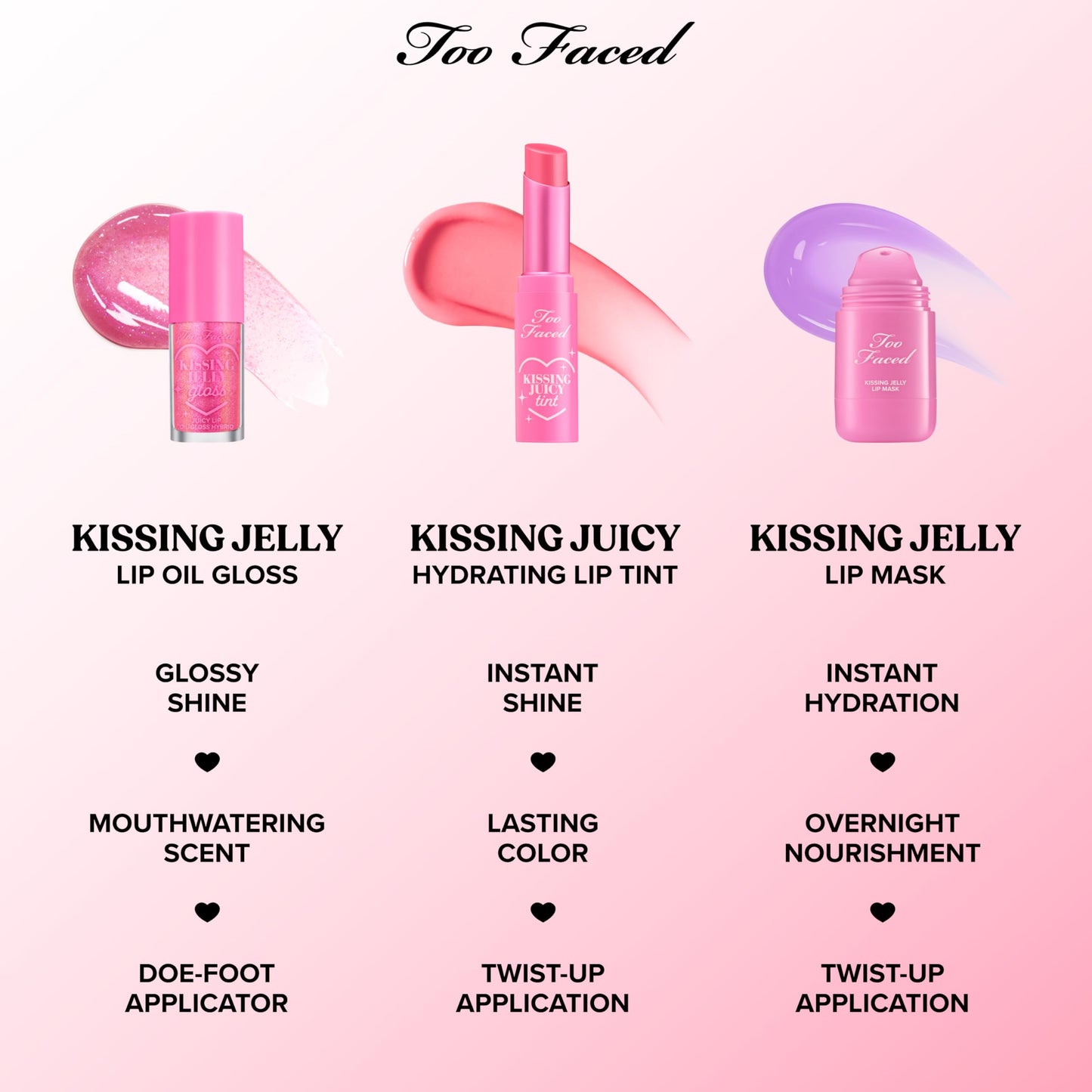 Too Faced Kissing Jelly Lip Oil Gloss | Hydrating Lip Oil + Gloss Hybrid for Instant Moisture and Shine