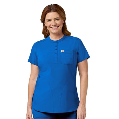 Carhartt Cross-Flex Scrubs for Women, Henley Tunic Scrub Top - Royal, M
