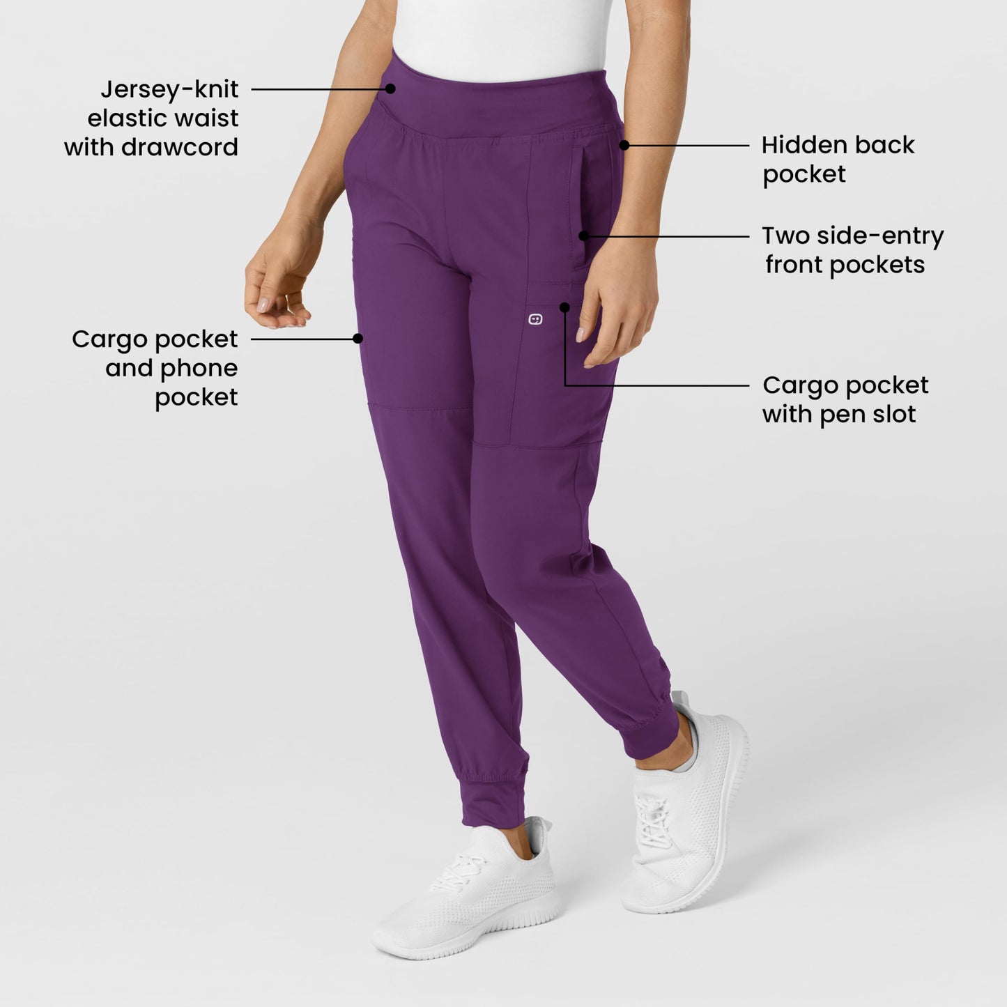 Women's Comfort Waist Cargo Jogger Scrub Pant, Eggplant, 3X