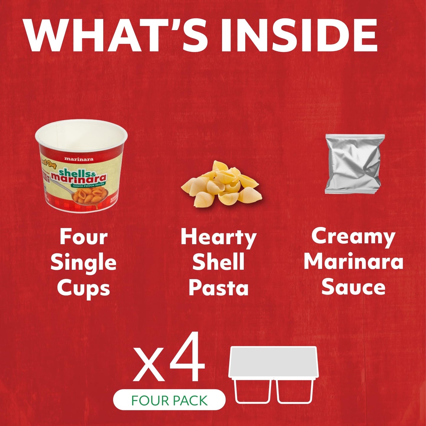 Smart Day Pasta in a Cup, 4-Pack, Quick & Delicious Instant Pasta Meal, Shelf-Stable, Ready in 3.5 Minutes, Sauce Pouch Included in Each Cup. (MARINARA)