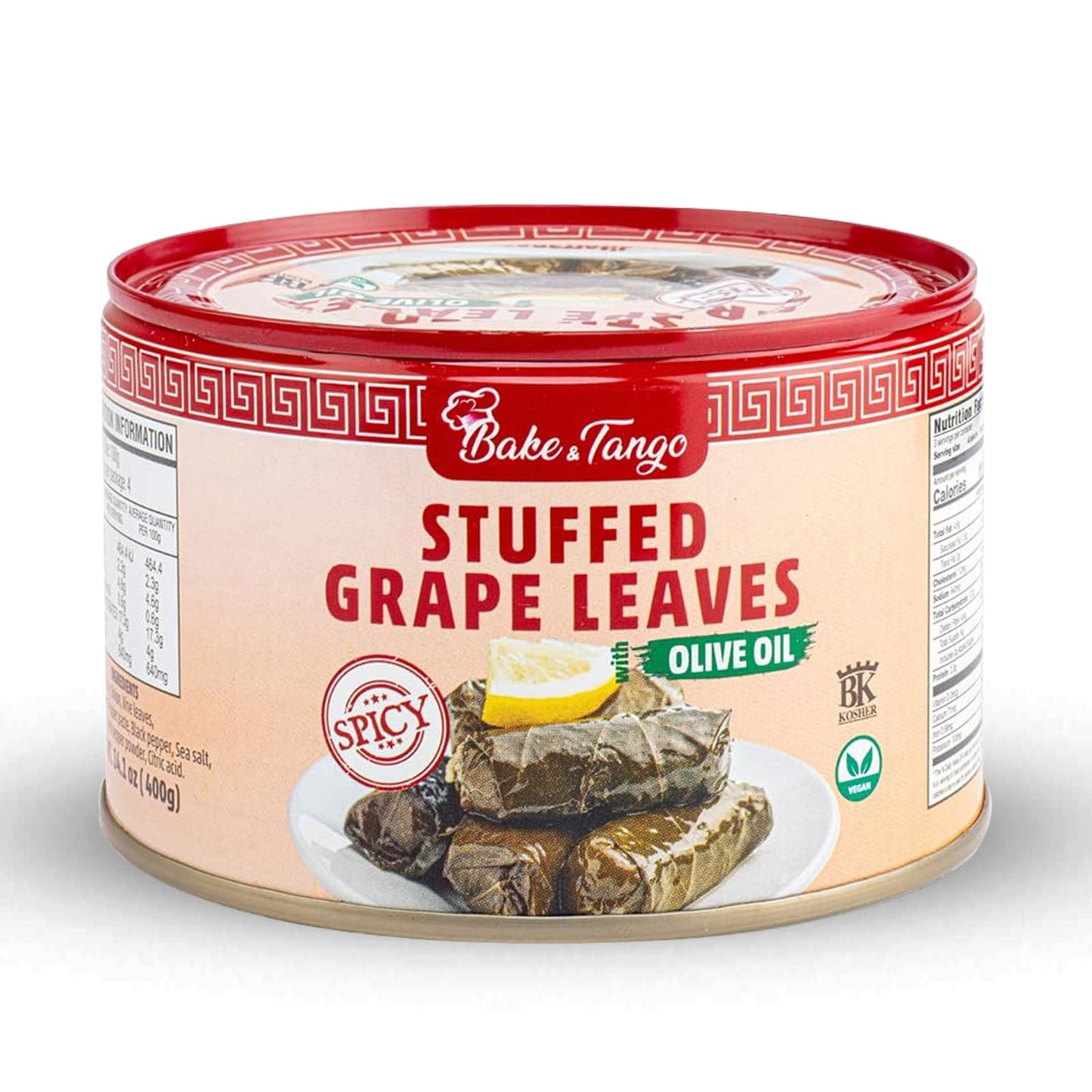 Bake and Tango Spicy Stuffed Grape Leaves with Olive Oil, 14 oz | Authentic Mediterranean Recipe, Premium Quality, Ready-to-Eat, Vegan and Gluten-Free Appetizer or Snack